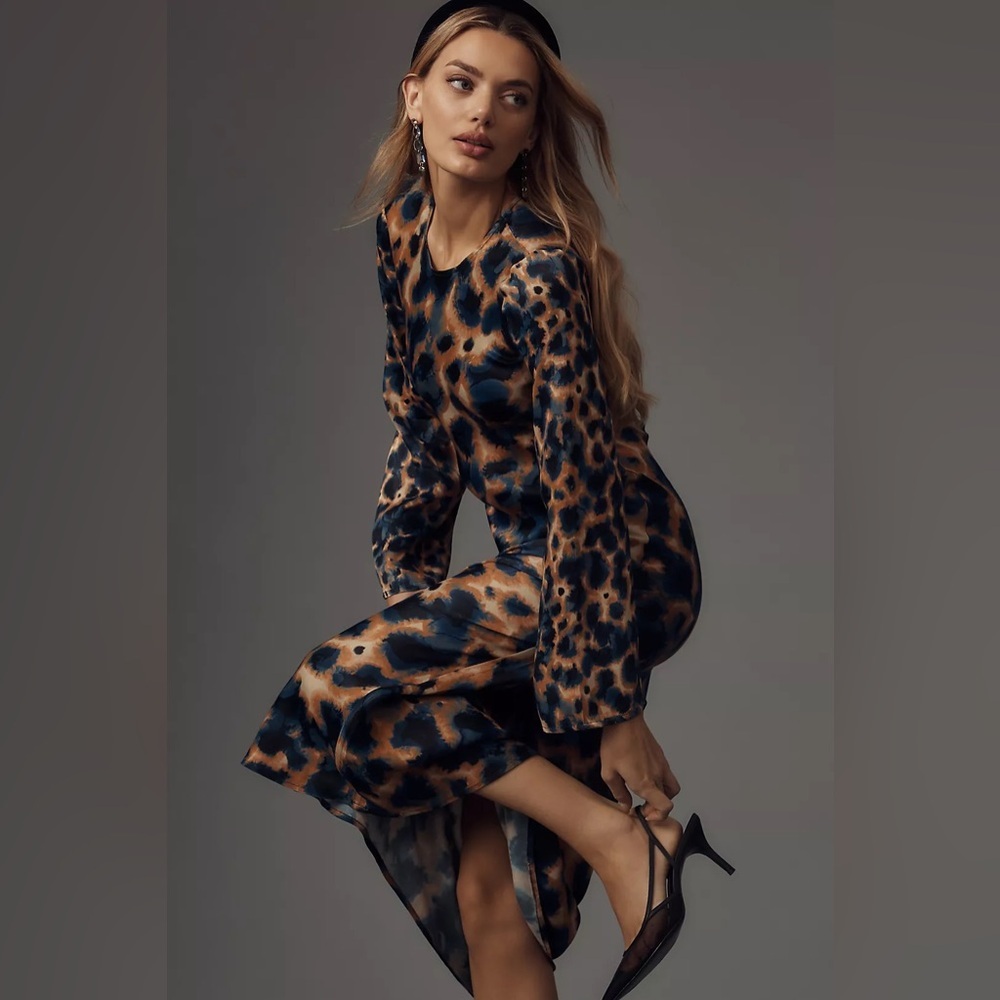 Anthropologie Leopard Print Long Sleeve Midi Dress – XXS – NWT - Picture 6 of 12